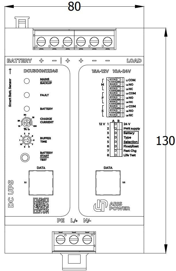 Wiring diagram for a DC UPS power supply unit.