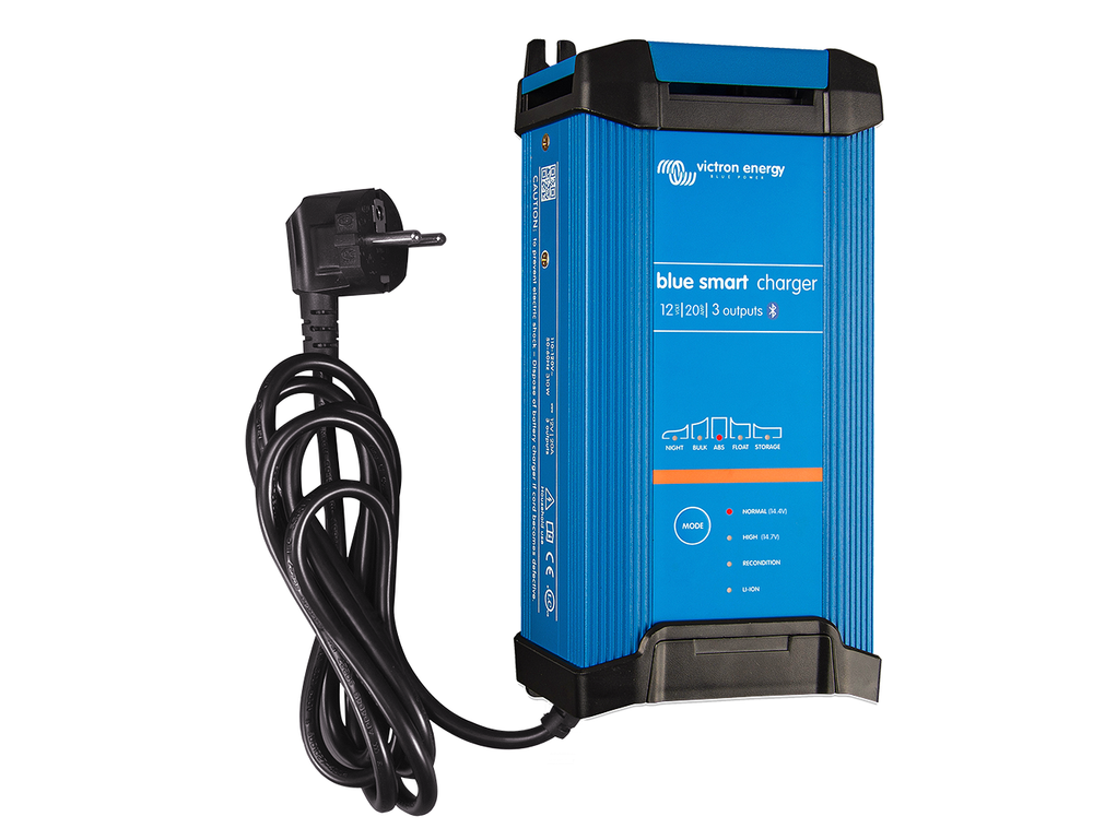 Victron Blue Smart IP22 Charger 12V 20A 3-output with European CEE 7/7 power cord.
