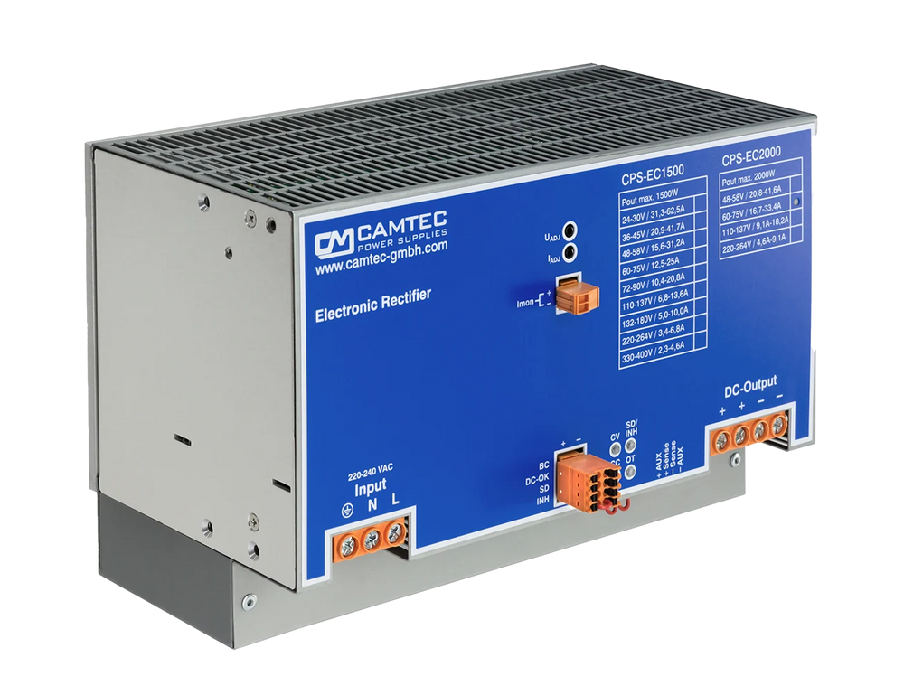 Camtec CPS-EC2000 Series 2000W DIN-Rail Battery Charger / Precision AC/DC Power Supply
