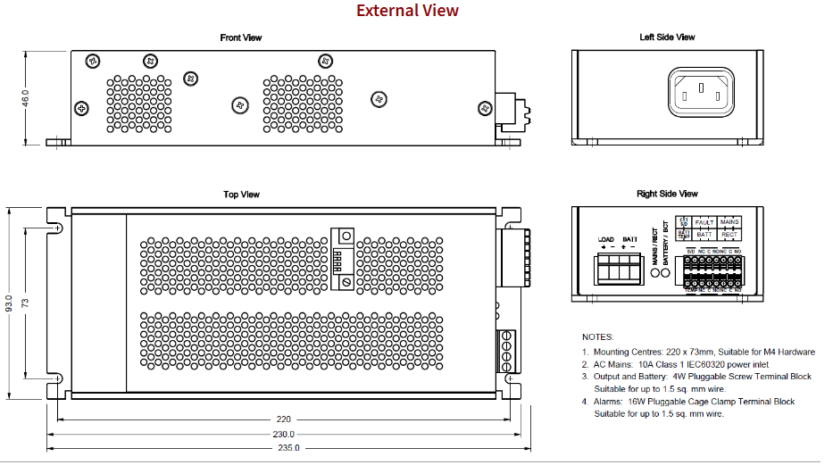 Technical drawing of a power supply unit.