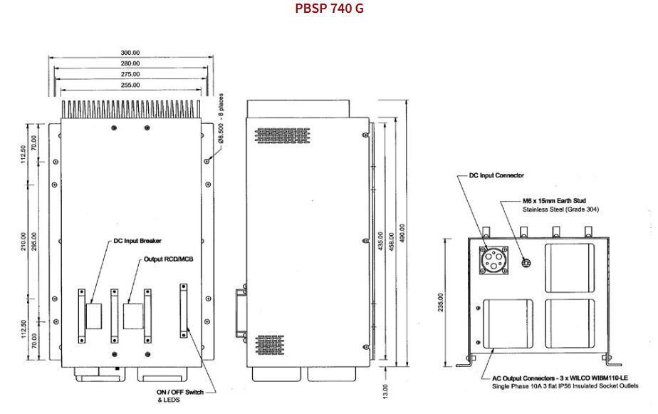 Electrical box schematic with dimensions.