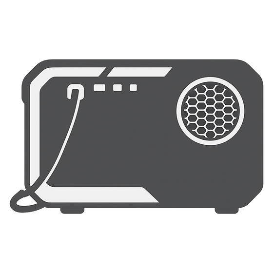 Grey portable speaker with lead.