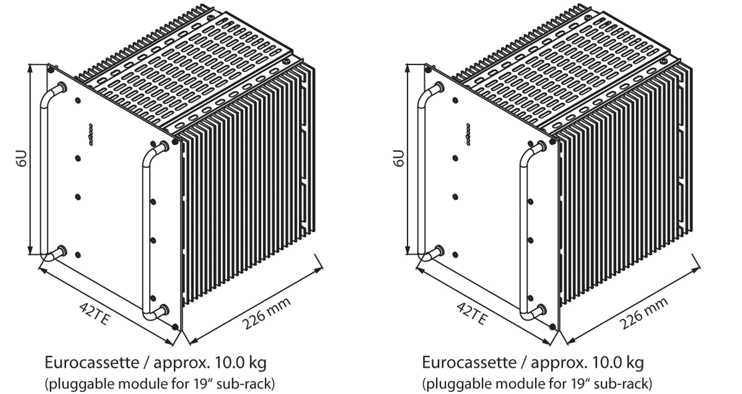 Two Eurocassette modules with measurements.