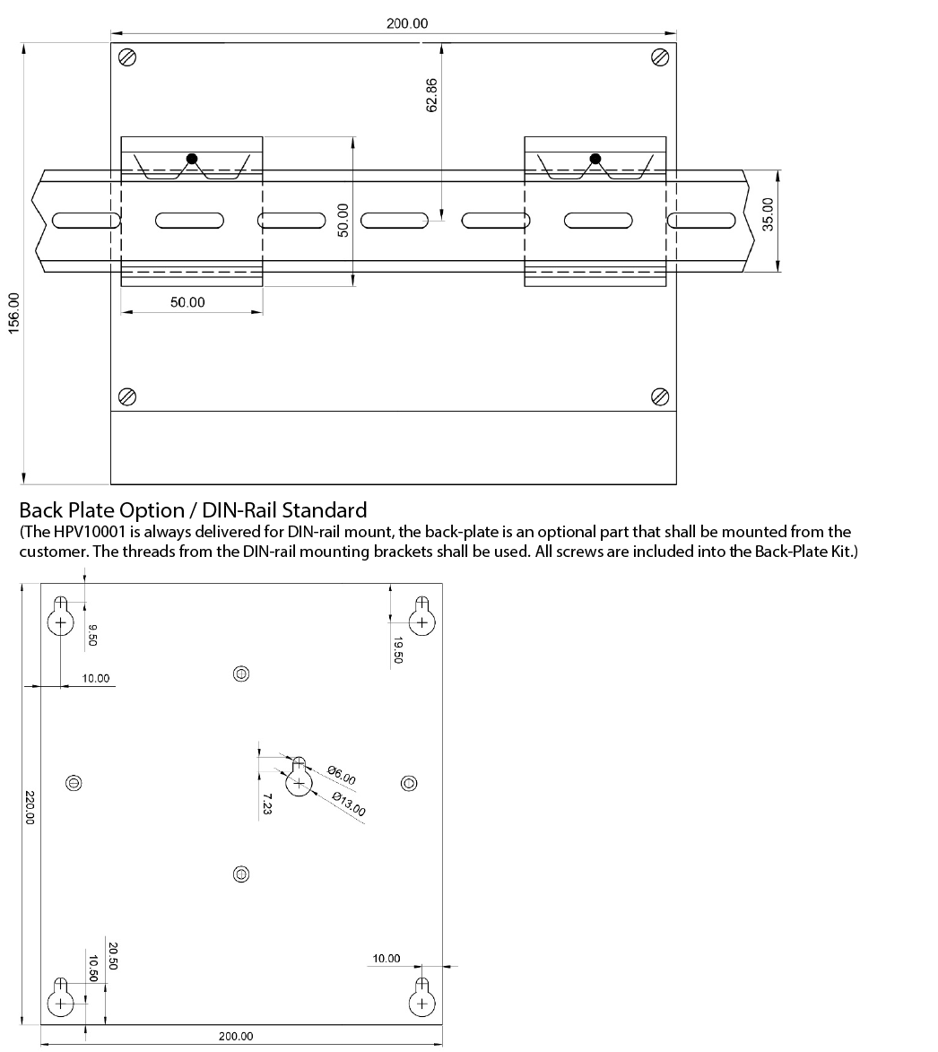 Technical drawing of a mounting plate with dimensions.