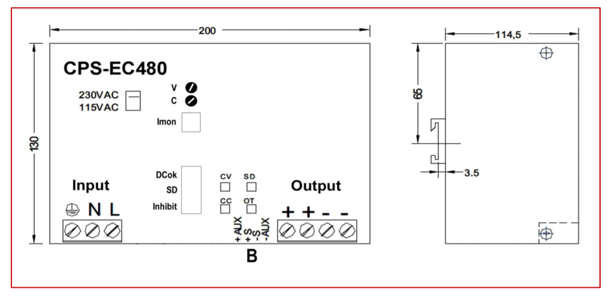 Electrical component schematic diagram with dimensions.