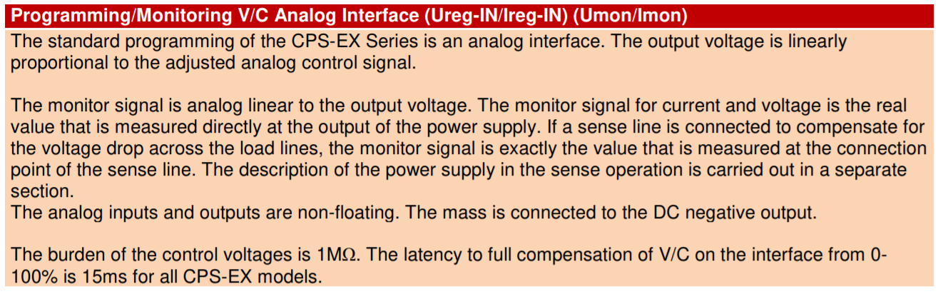 Info on programming and monitoring V/C analogue interfaces.