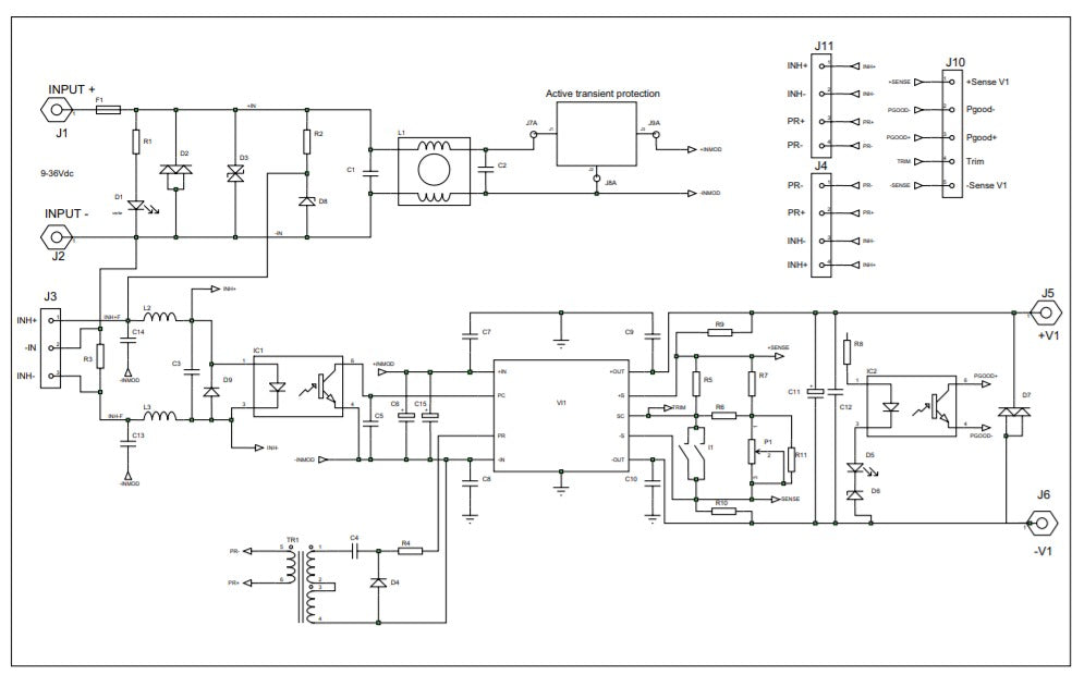 Electronic circuit diagram, with various components.