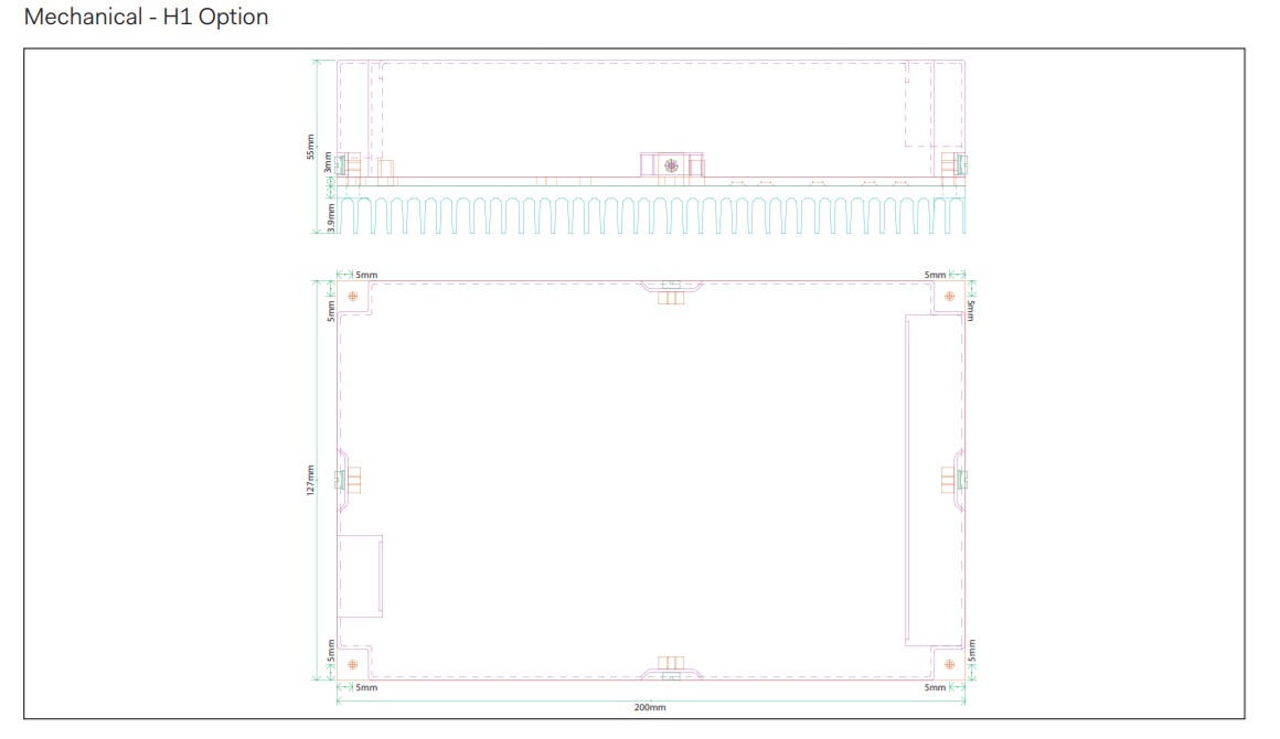 Technical drawing of a box outline with dimensions.