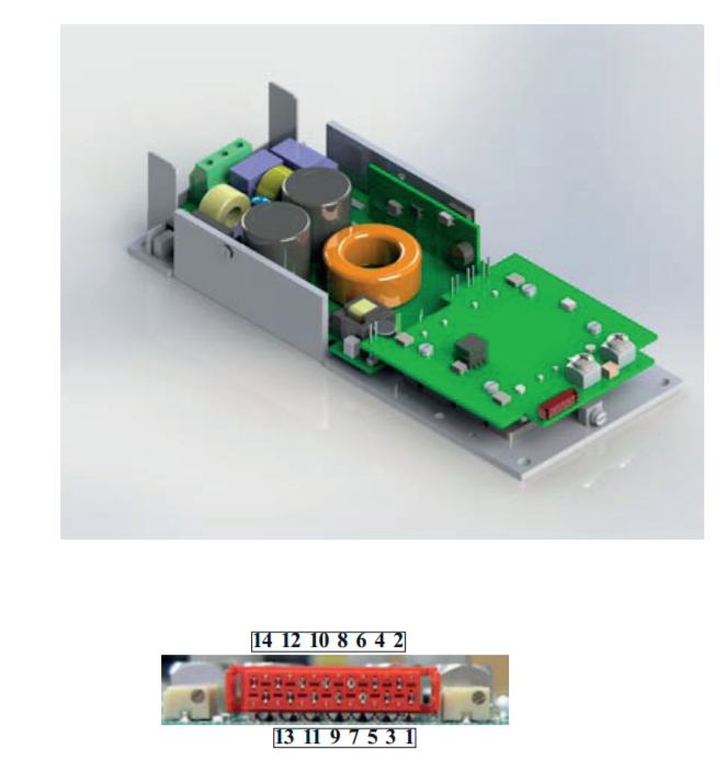 Circuit board assembly with labelled connector.