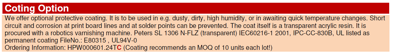 Text about optional protective coating.