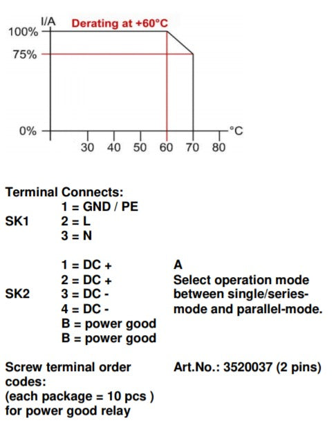 Derating graph and terminal connection diagram.