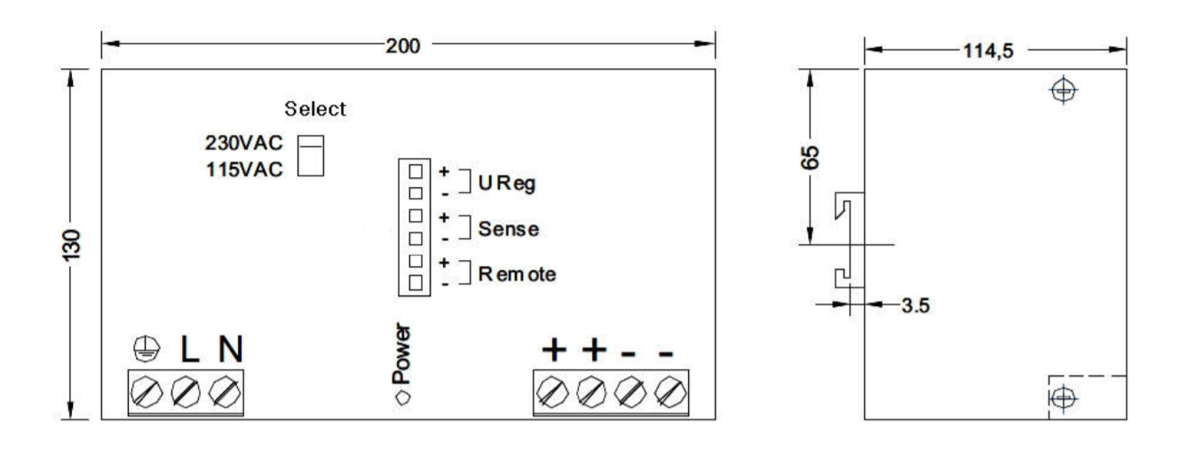 Electrical box schematic with dimensions.