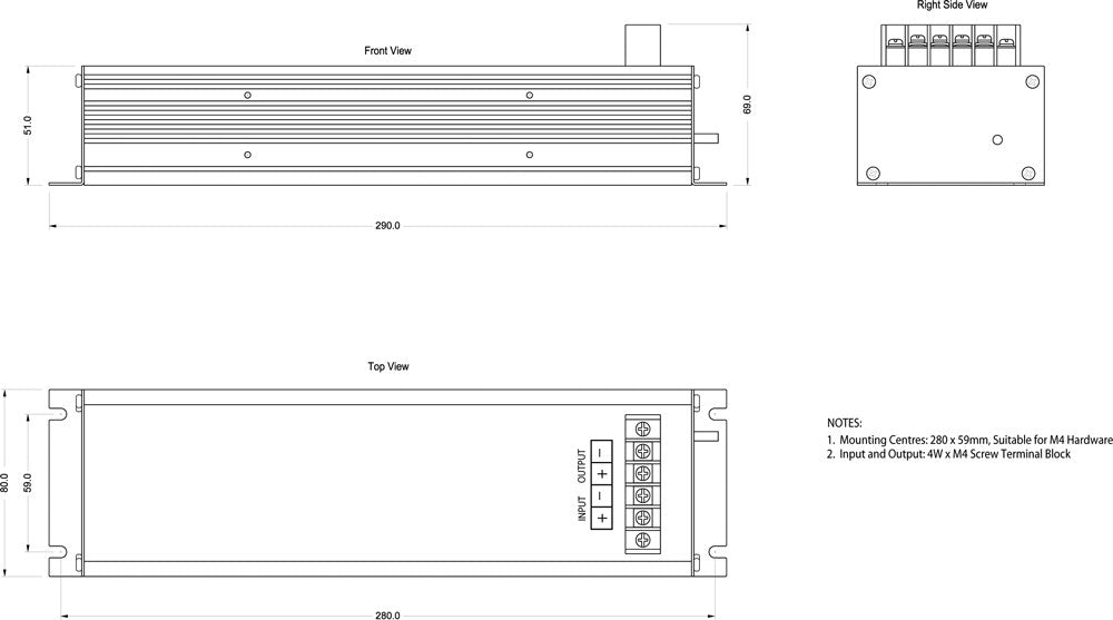 Technical drawing of an electronic component with dimensions.