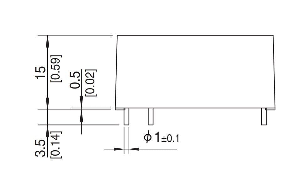 Schematic drawing with dimensions of an electronic component.