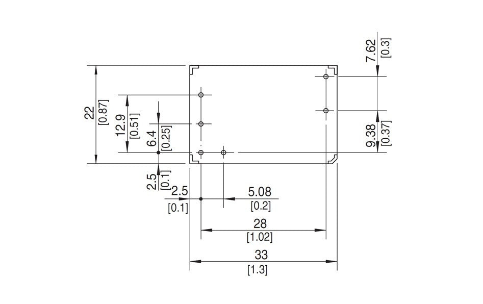 Technical drawing showing dimensions of a rectangular box.