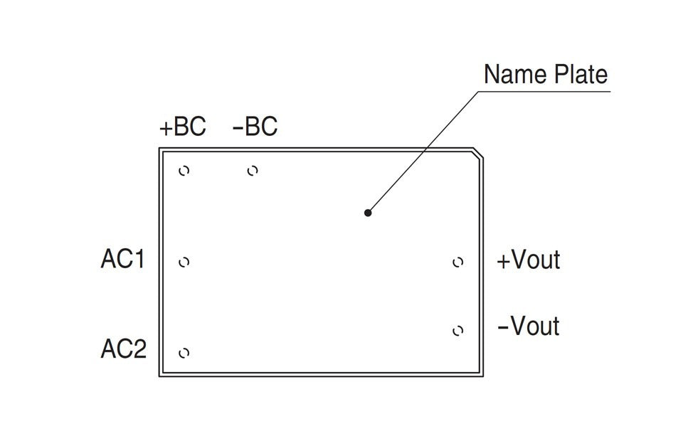 Electrical component diagram with labelled terminals.
