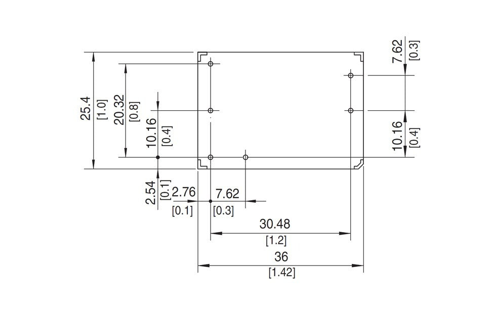 Technical drawing of a rectangular component with dimensions.