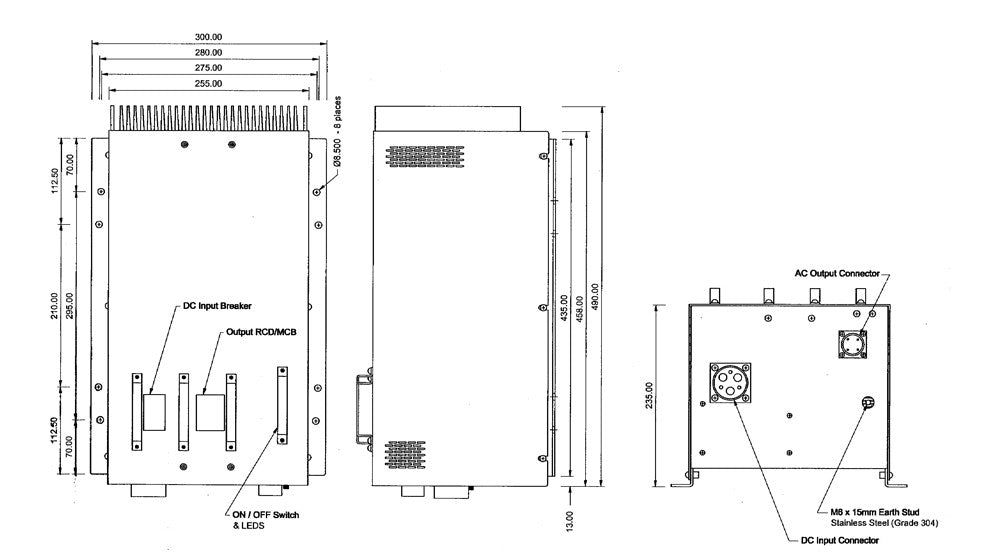 Electrical enclosure schematic drawing with dimensions.