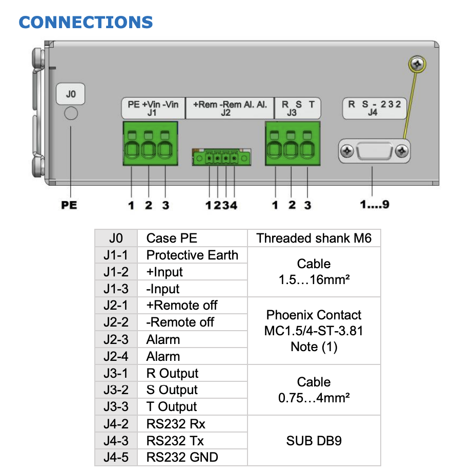 Wiring diagram showing terminal connections.