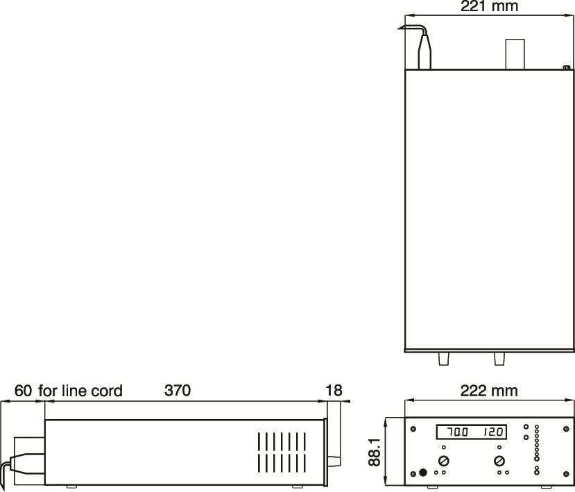 Technical illustration of the SM800 device with labelled dimensions and multiple view angles.