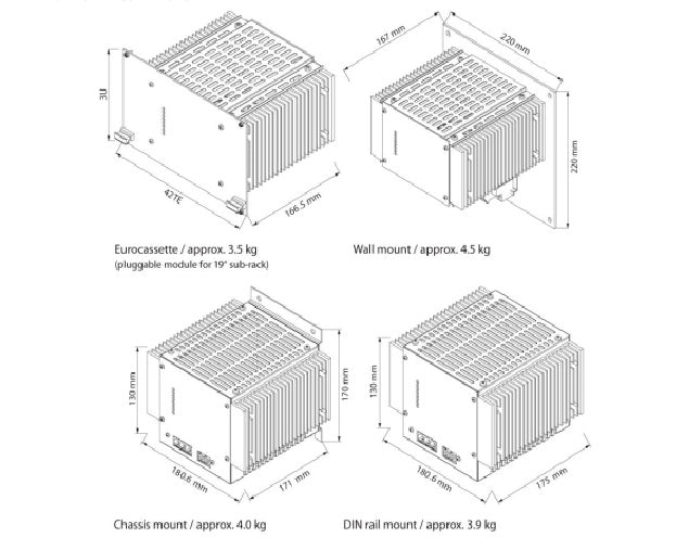 Technical diagram showing various configurations for wall-mounted electrical enclosures.