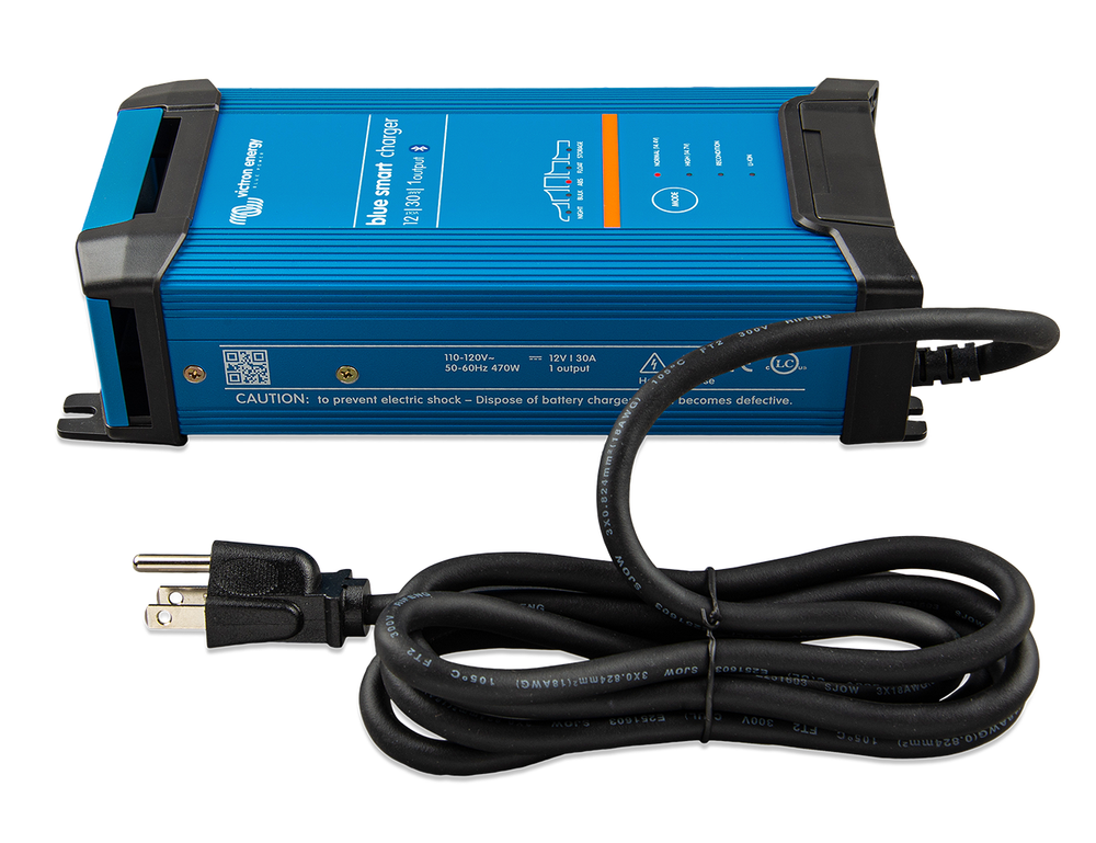 Side view of the Victron Blue Smart IP22 Charger 12V 30A 1-output showing ventilation fins.