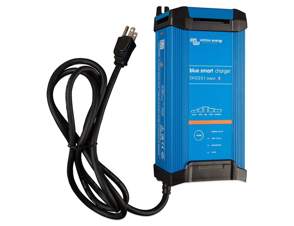 Victron Blue Smart IP22 Charger 24V 12A 1-output with US NEMA 5-15 power cord.