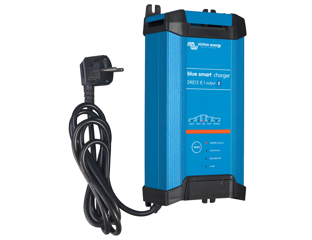 Victron Blue Smart IP22 Charger 24V 12A 1-output with coiled European CEE 7/7 power cord.