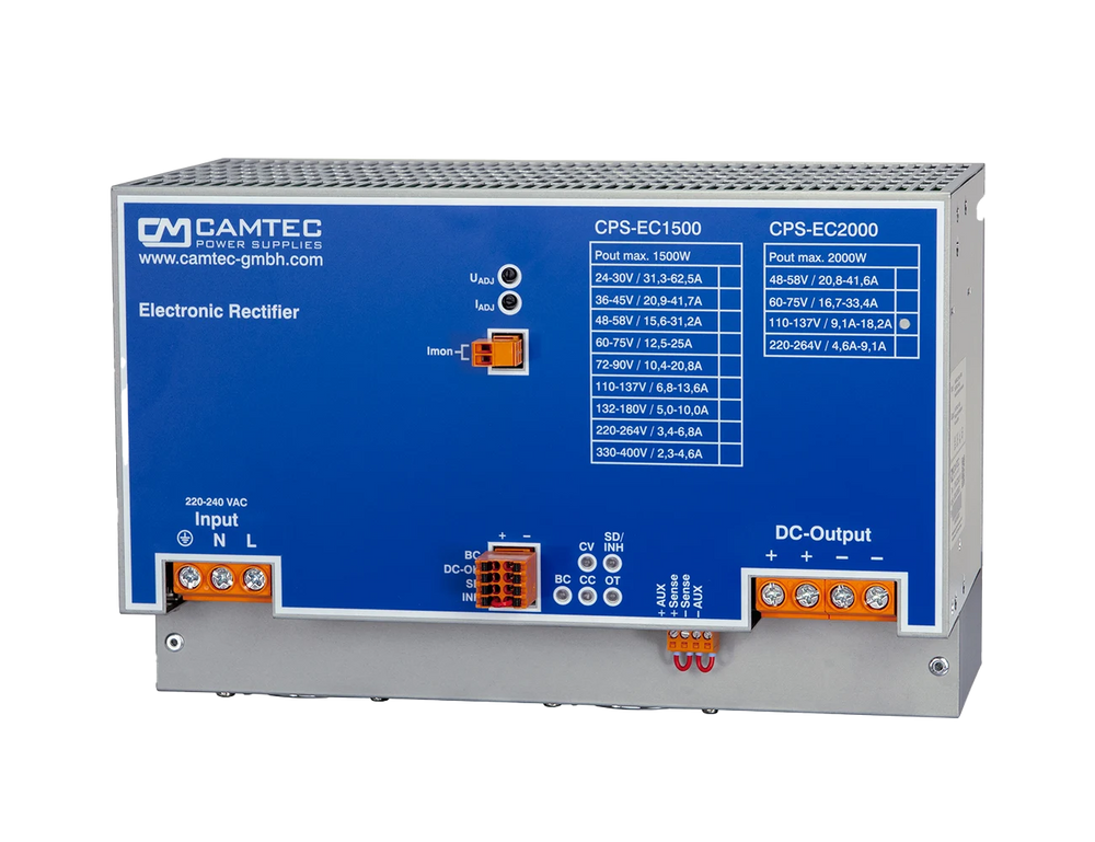 Camtec CPS-EC2000 Series 2000W DIN-Rail Battery Charger / Precision AC/DC Power Supply