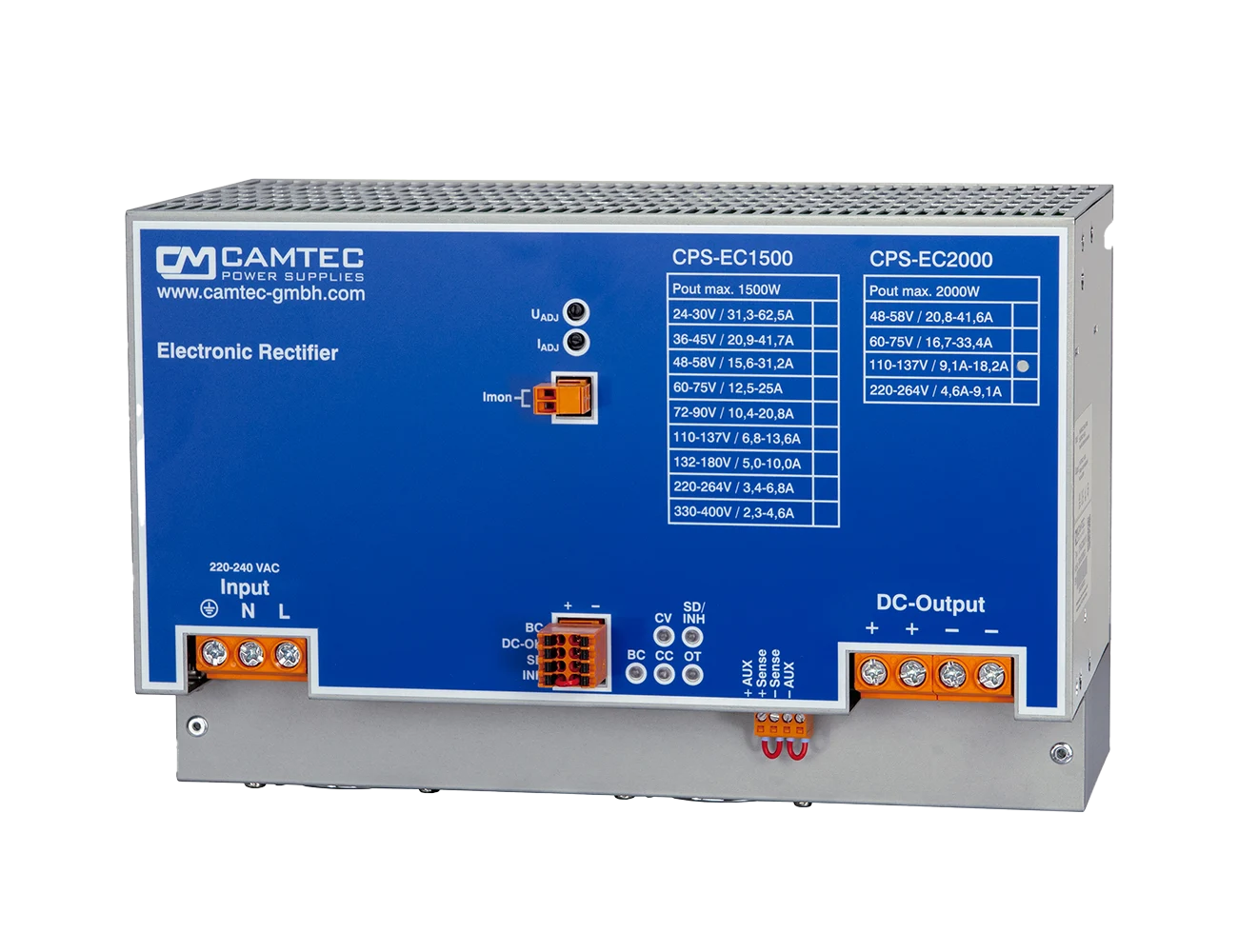 Camtec CPS-EC2000 Series 2000W DIN-Rail Battery Charger / Precision AC/DC Power Supply