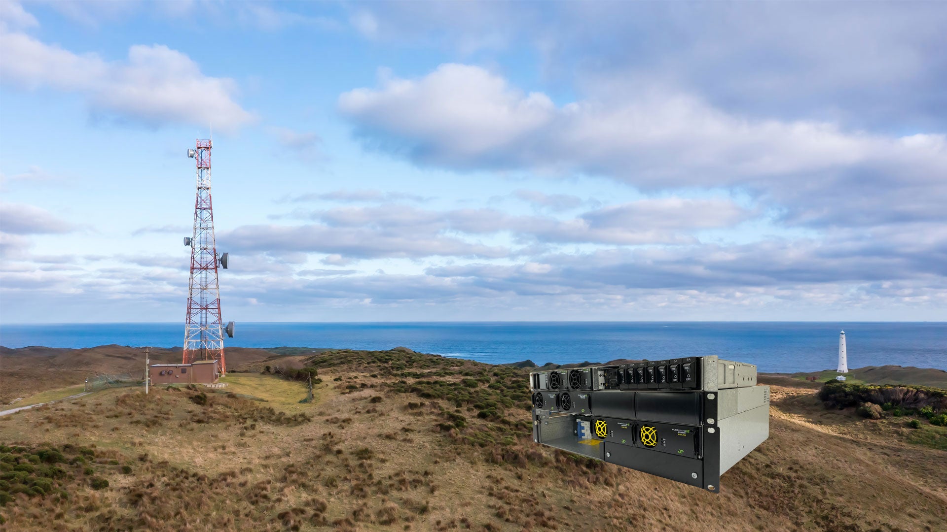 Telecommunications-tower-with-hut-Eltek-by-Powerbox-