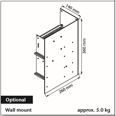 Diagram of a wall mount bracket, dimensions in millimetres.