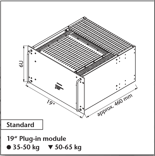 Diagram of a 19-inch plug-in module with measurements.