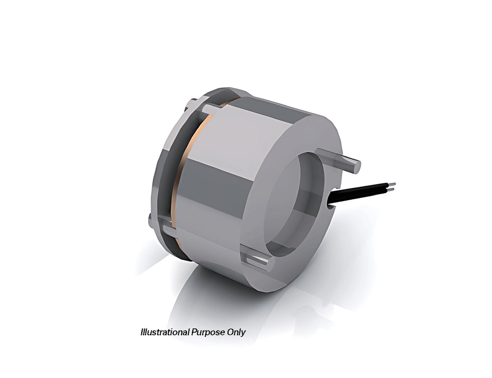 Dunkermotoren E22R permanent-magnet power-off brake with metallic housing, central bore, mounting pins and lead wires