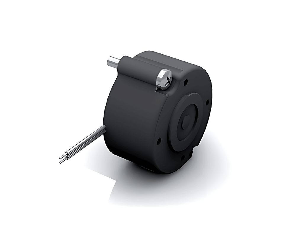 Dunkermotoren E46A power-on electromagnetic motor brake with black housing and protruding shaft