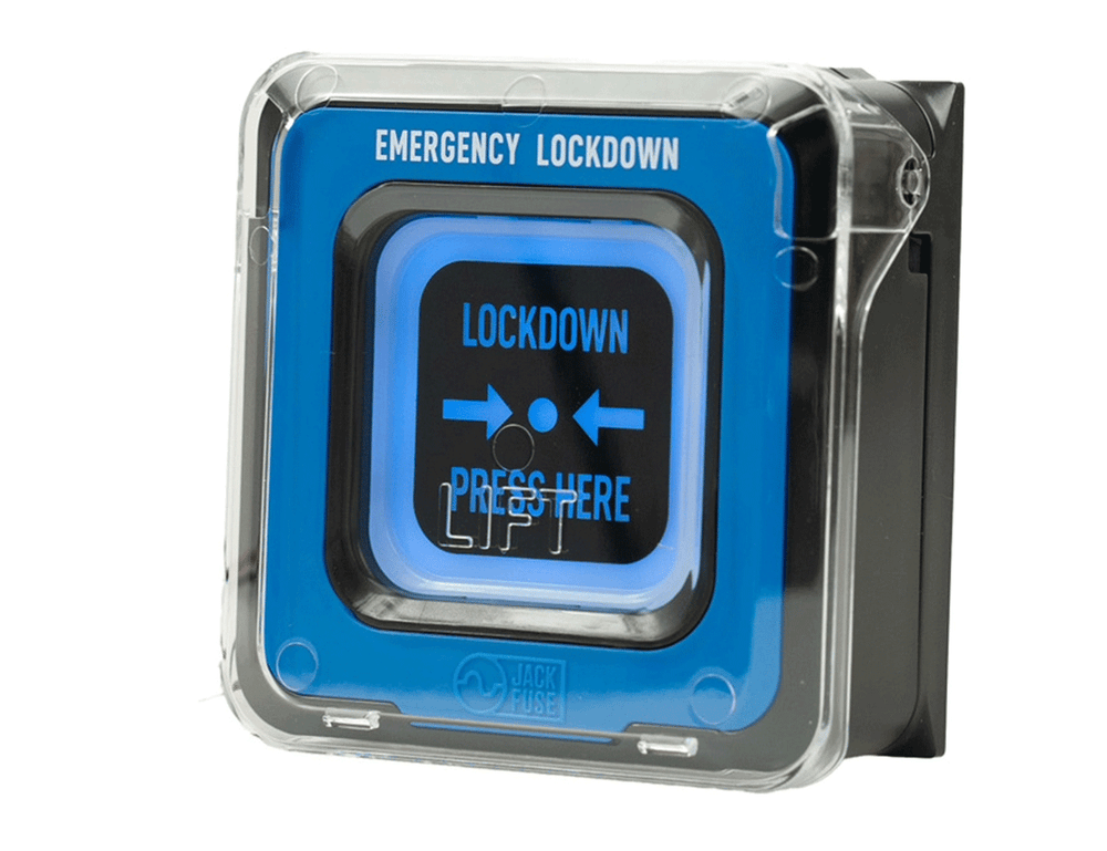 Jack Fuse SCP-L blue Emergency Lockdown call point with backlit actuator for schools and offices