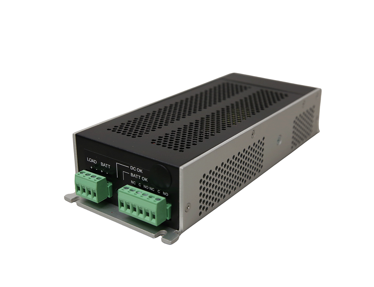 Powerbox PB256 DC-UPS uninterruptible power supply in black metal enclosure, isometric view.