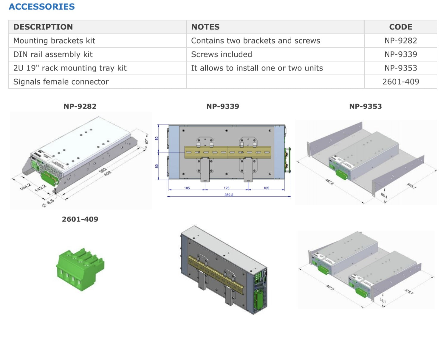 Selection of component accessories, including mounting brackets and connectors.