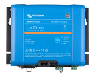 Top view of the Victron Smart IP43 Charger 12/50(1+1), a 12V 50A charger with main and starter battery outputs.